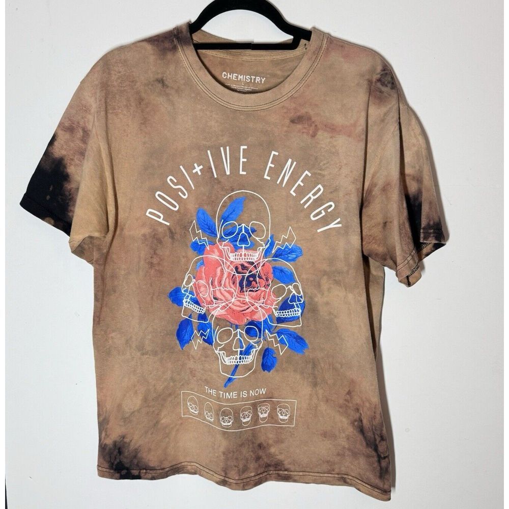 Chemistry Positive Energy Shirt Mens‎ L Tie Dye Skull Graphic Brown